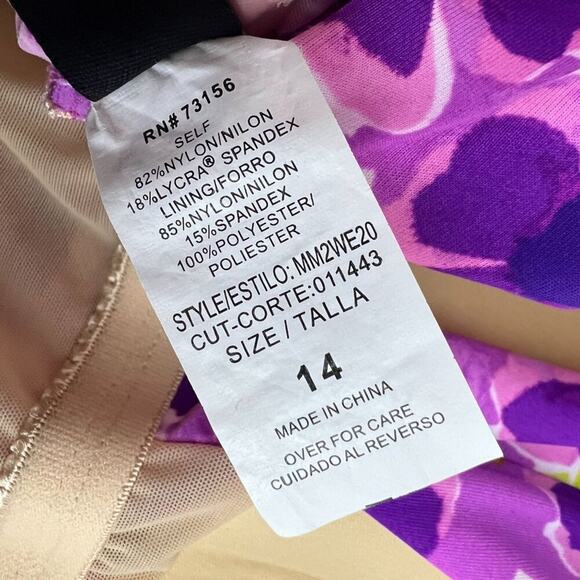 Maxine Of Hollywood Spa Shirred Girl Leg One Piece Swimsuit Purple Floral Size 1 - Picture 6 of 8
